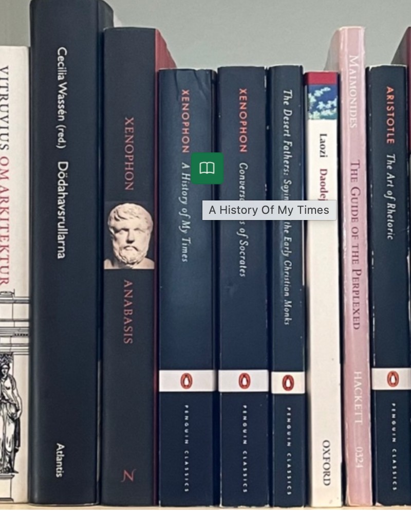 Book information added on a shelf – green icon and title tooltip